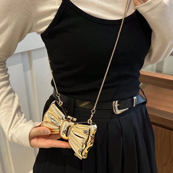 Gold Glamorous Women's Bowknot Mini Evening Bag - Picture 8 of 10